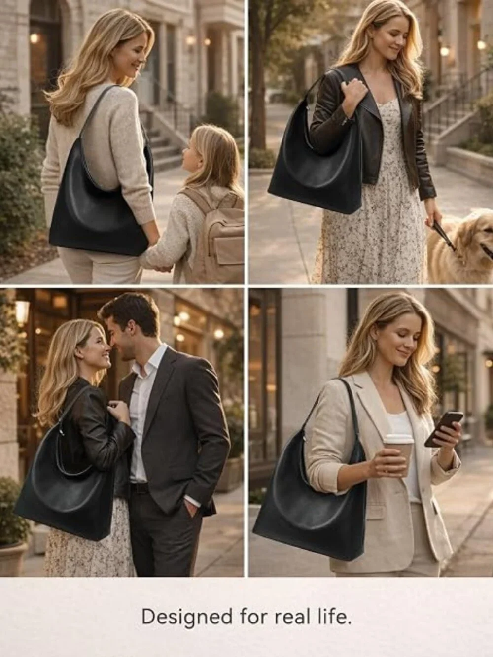 Large Vegan Leather Hobo Bag Women’s Slouchy Work Tote with Pockets